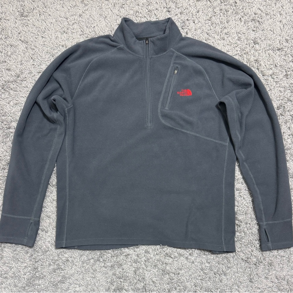 The North Face Gray Fleece 1/4 Zip Pullover Mens XL Chest Pocket Thumb Holes